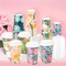 Disposable Paper Cup 16 oz 48-piece Coffee Cups with Lids, 6 Spring Floral Design Drinking Paper Cups for Floral Themed Birthday Party Bridal, Wedding, Tea Party, Baby Shower